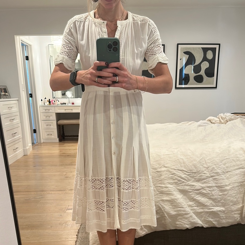 LoveShackFancy Cream Lace Midi Dress